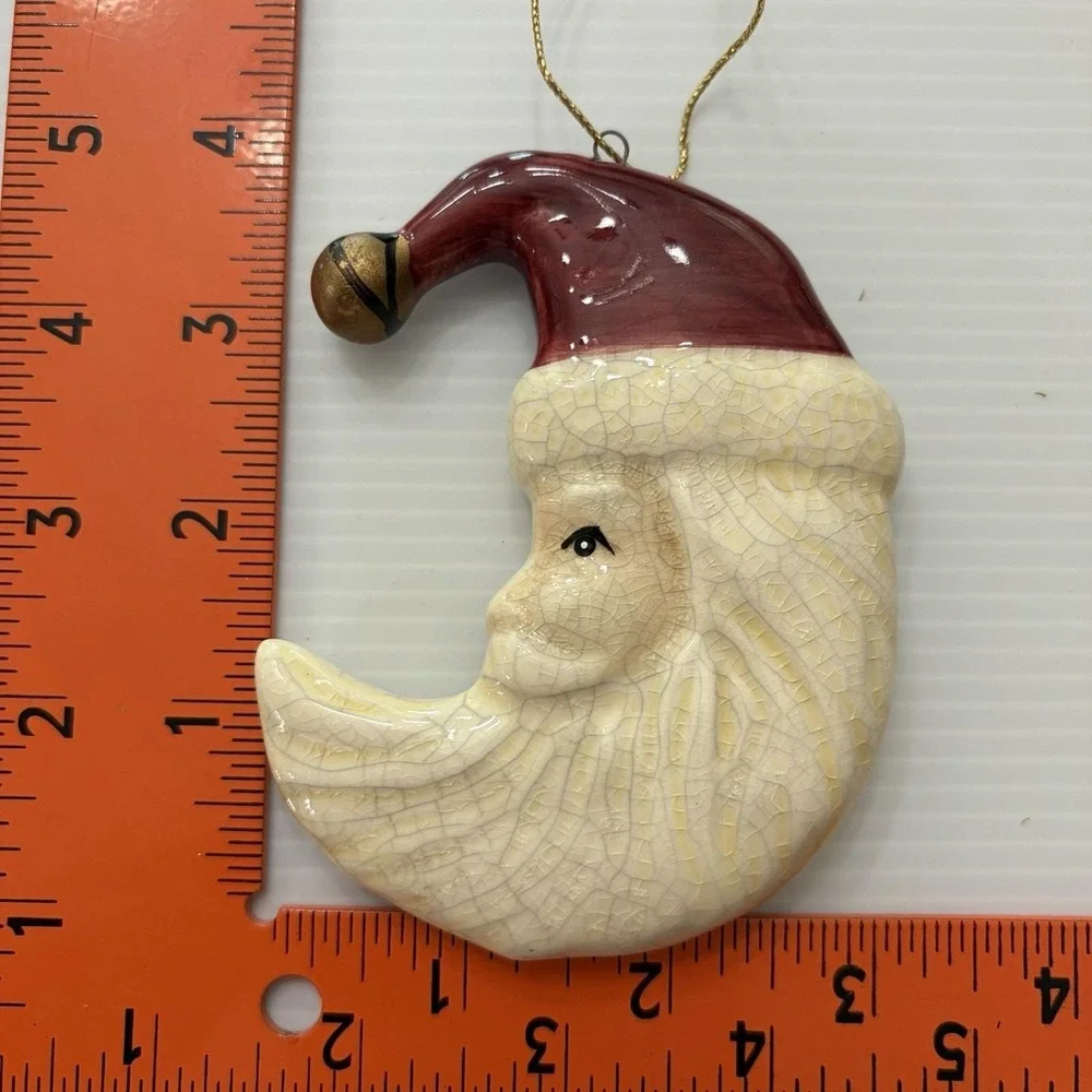 Vintage Crackle Glaze Santa Face Christmas Ornament Ceramic Tree Decoration